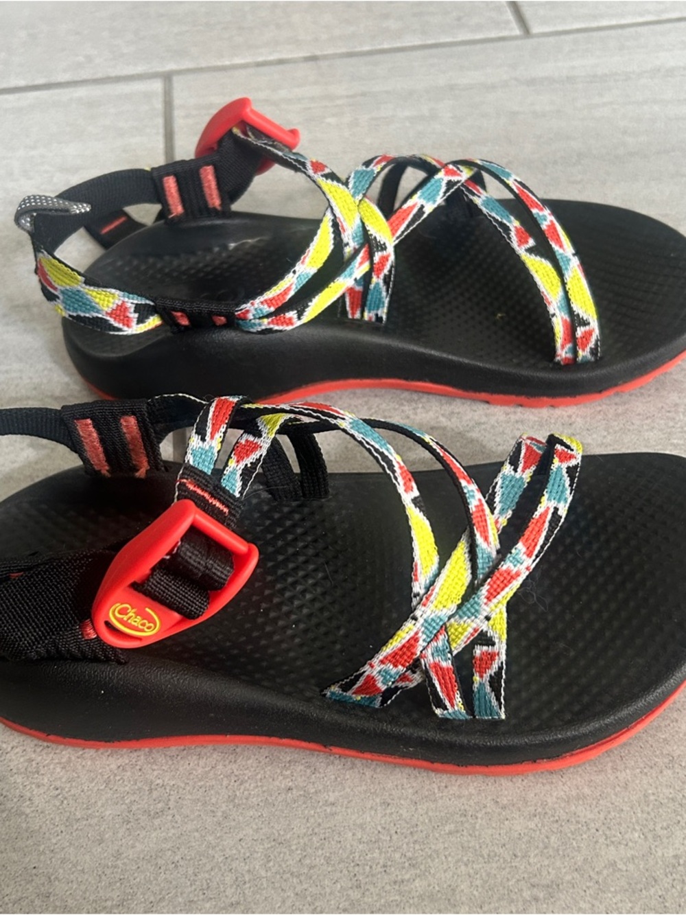 Chaco Kids Black Sandals with Multicolor Straps (Red, Yellow, Blue) - Picture 2 of 4
